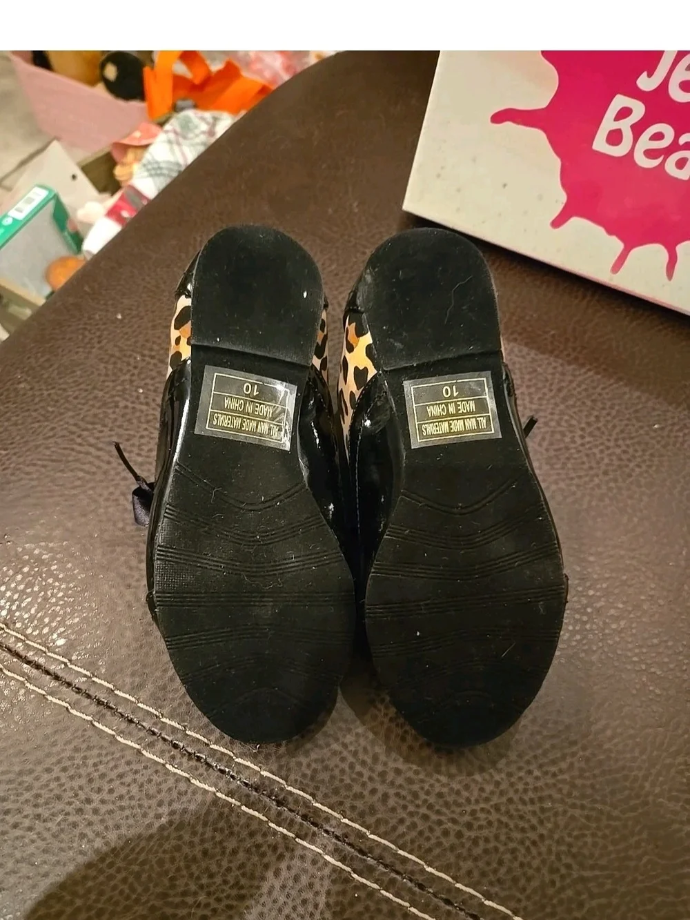 Jelly Beans Girls Black Patent & Leopard Print Bow Flats